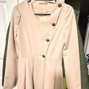Cream Button-Accent Fit & Flare Dress Jacket